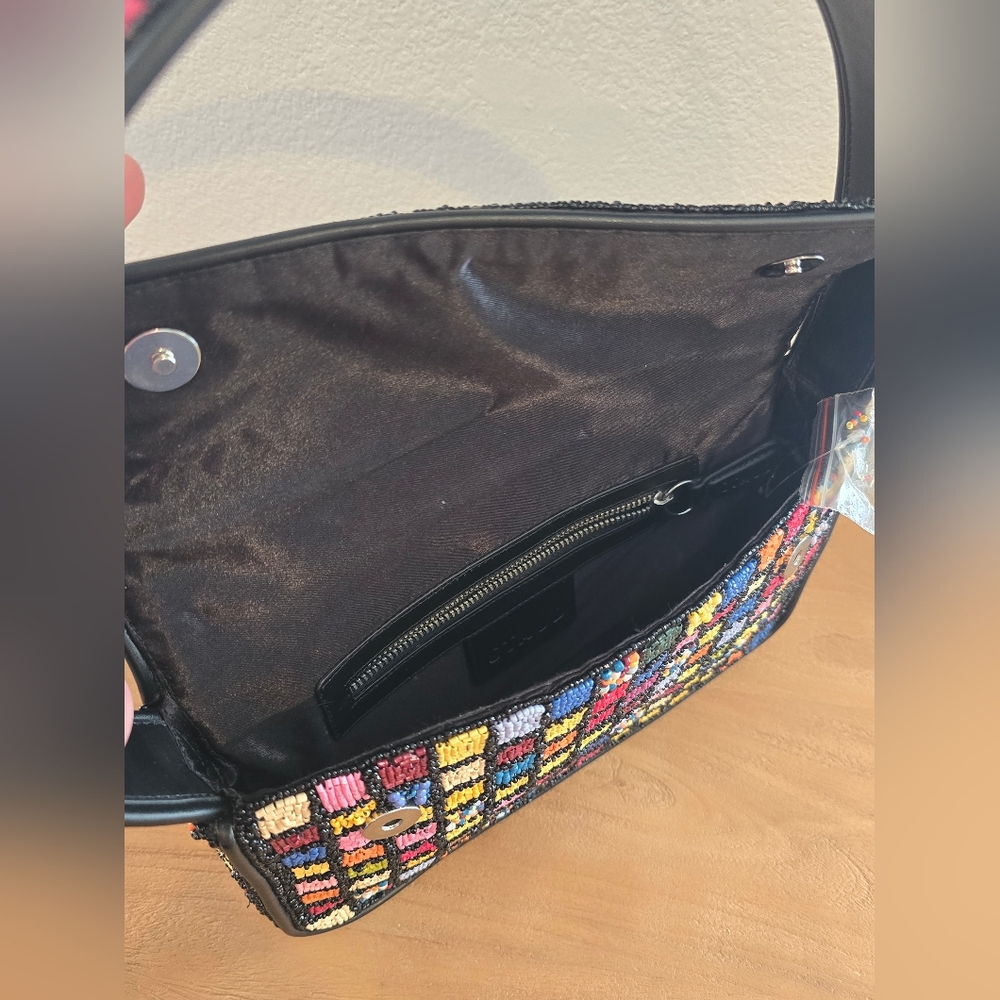 Staud NWOT Tommy Beaded Shoulder Bag In Dance Floor Glass Beads Leather Piping - Picture 13 of 16